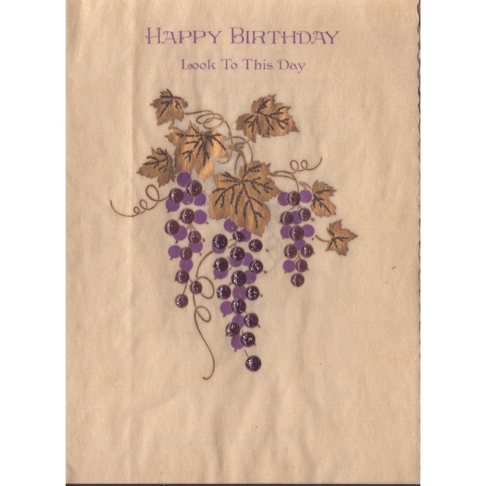 Vintage Hallmark Birthday Greeting Card Purple Grapes Gold Foil Sanskrit Verse